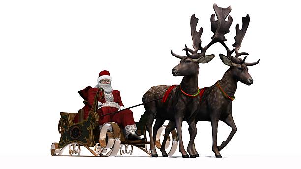 istock Santa Claus with sleigh and reindeer separated on white background 486700380