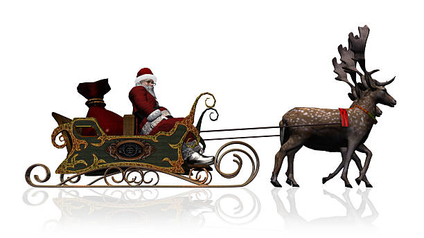 istock Santa Claus with sleigh and reindeer separated on white background 486701510
