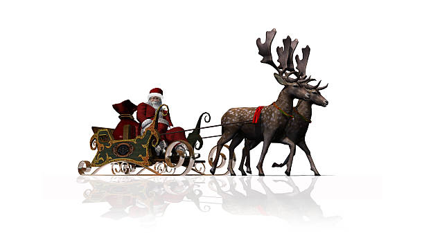 istock Santa Claus with sleigh and reindeer separated on white background 486702990