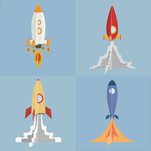Vector illustration of Start up rockets set