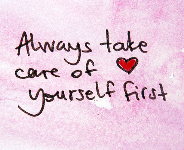 text always take care of yourself first handwritten on pink