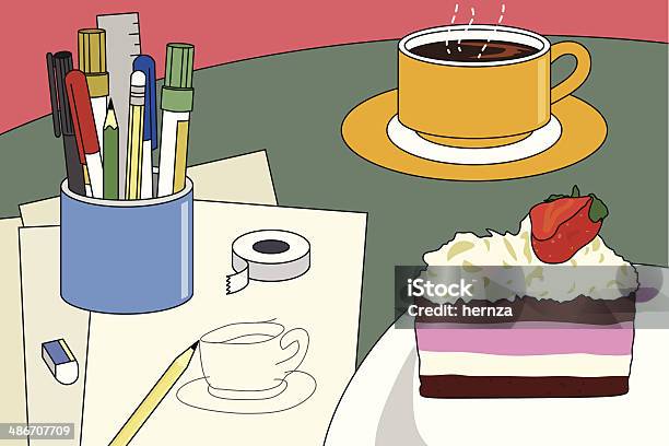 Coffee And Strawberry Shortcake Stock Illustration - Download Image Now - Adhesive Tape, Cafe, Chocolate