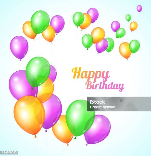 Farbe Alles Gute Zum Geburtstagkarte Balloons And Fly Stock Vektor Art und mehr Bilder von Abstrakt