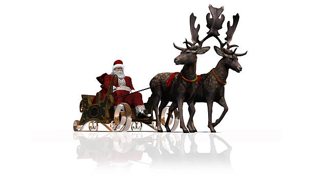 istock Santa Claus with sleigh and reindeer separated on white background 486710488