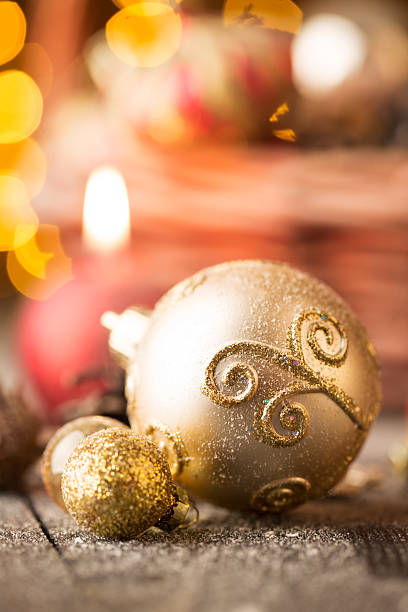 istock Golden Christmas ornaments 486710702