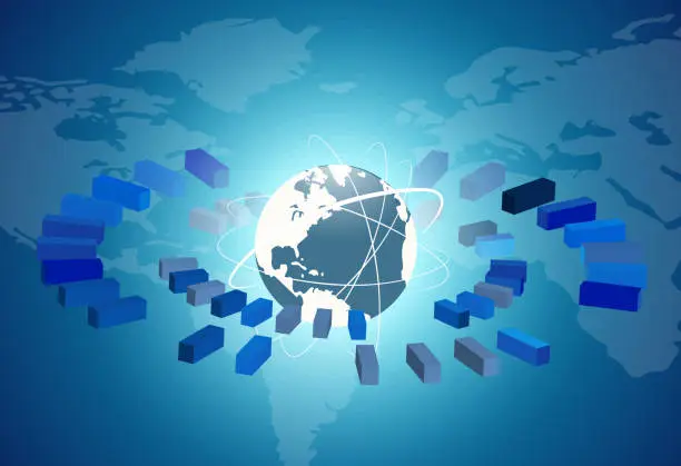 Vector illustration of Globe network connection with blue background
