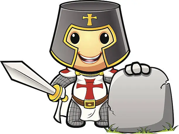 Vector illustration of St George Knight Holding Stone Sign