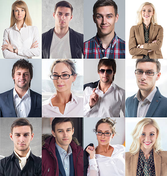 istock Collection of different many happy smiling young people faces caucasian 486712700