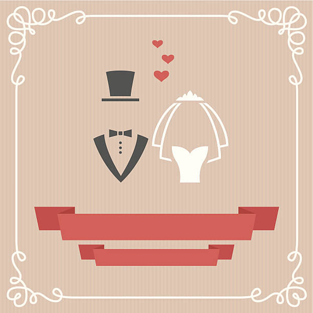 ilustrações, clipart, desenhos animados e ícones de cartão de casamento - red veil