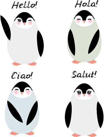 Funny Penguins Hello In English Spanish Italian French Language Stock  Illustration - Download Image Now - iStock