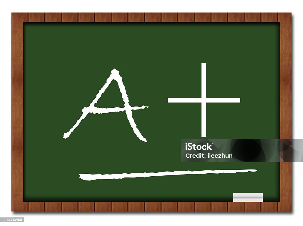 Text A Plus Classroom Board A plus text written over greenboard with chalk. Letter A Stock Photo