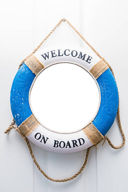 istock Life buoy mirror isolate with welcome on board on white 486714266