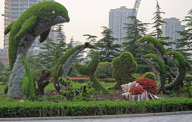 decorative composition in shape of a few dolphins in Shanghai, China
