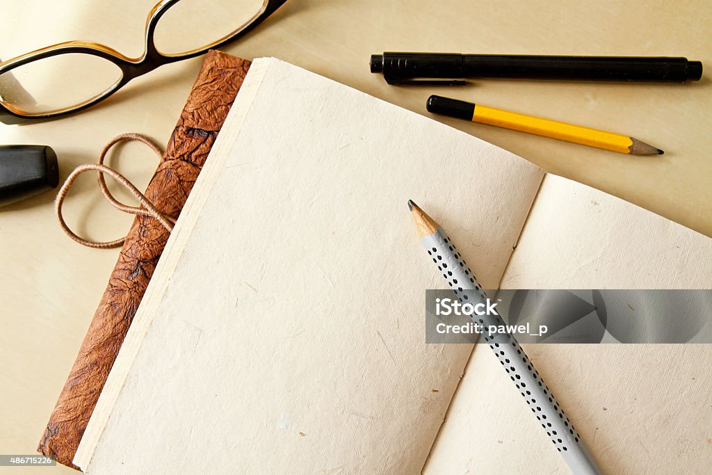 Sketchbook note pad Sketchbook note pad with empty paper page and pencil 2015 Stock Photo