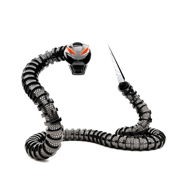 istock Futuristic robot snake on a white background. Danger concept. 486717240