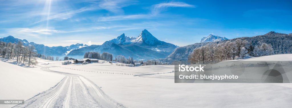 Winter-Landschaft der Bayerischen Alpen mit Watzmann-Massiv, Deutschland - Lizenzfrei Schnee Stock-Foto