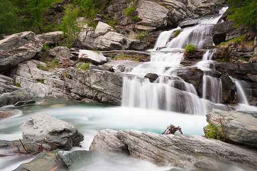 Lillaz waterfall in the national park of Gran Paradiso, Italy