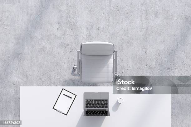 Top View Of A Workplace In A Modern Office Stock Photo - Download Image Now - Office Chair, High Angle View, Desk