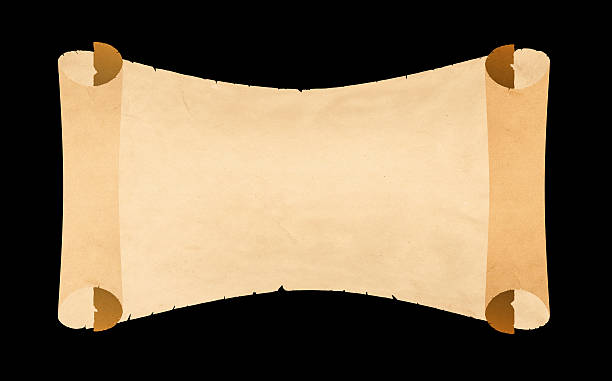 vintage scroll auf pergament auf schwarzem hintergrund. - scroll shape antique grunge dirty stock-grafiken, -clipart, -cartoons und -symbole