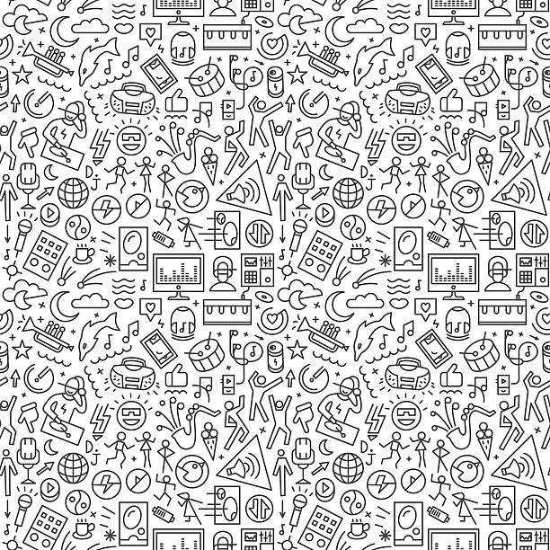 music seamless pattern music seamless pattern with icons teenager doodle stock illustrations