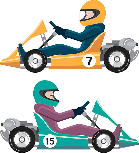 ilustraciones, imágenes clip art, dibujos animados e iconos de stock de carreras de go karting vehículo con un destornillador - sport go cart go carting sports race