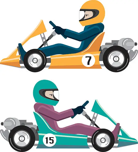 Vector illustration of Karting Go Cart race vehicle with a driver