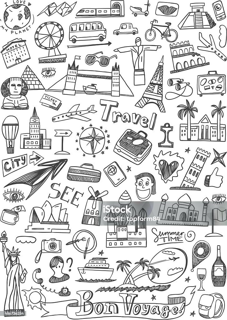 Travel Landmarks Doodles Icons Set Stock Illustration - Download Image ...