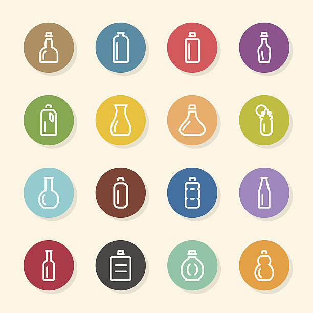opakowania ikony zestaw 1-serii kolorowych koło - water bottle purified water water drink stock illustrations