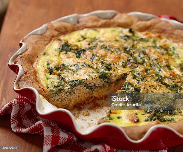 Pie With Spinach And Salmon Stock Photo - Download Image Now - Backgrounds, Baked, Baked Pastry Item