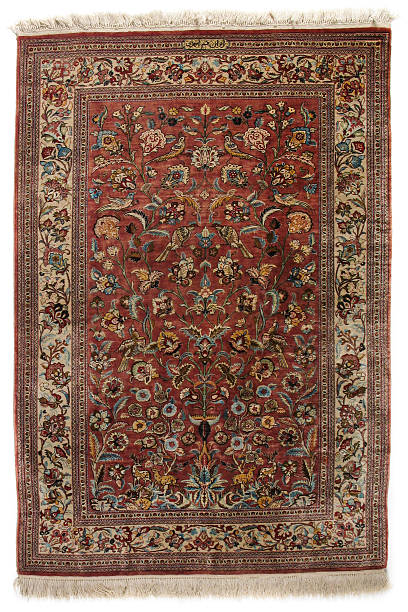 un antico tappeto persiano qum seta - carpet rug persian rug persian culture foto e immagini stock