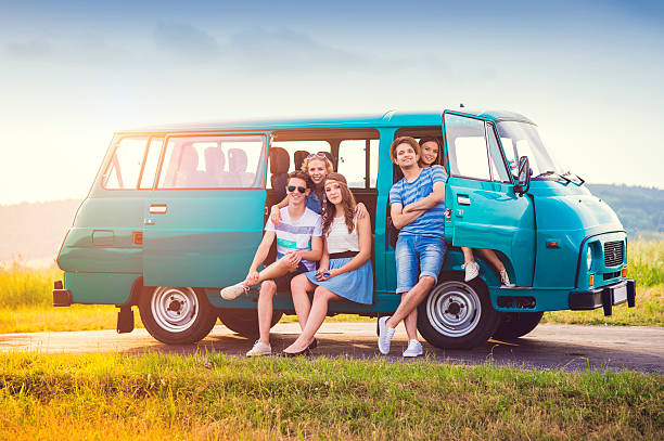 istock Young hipster friends on road trip 486728214