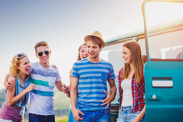 istock Young hipster friends on road trip 486728646