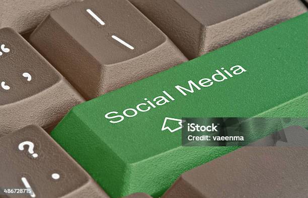 Keyboard With Key For Social Media Stock Photo - Download Image Now - Accessibility, Advice, Close-up