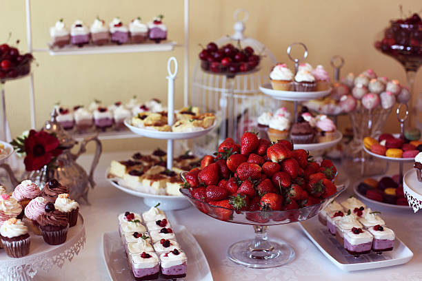 istock Delicious sweets and fruits on candy bar 486729126