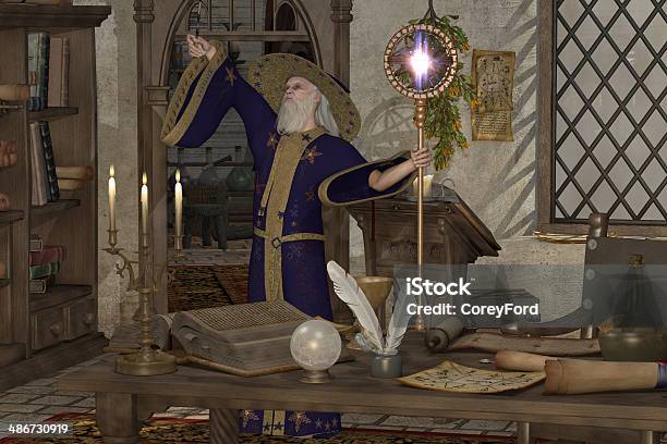 Magic Sorcerer Stock Photo - Download Image Now - Library, Crystal Ball, Fortune Teller