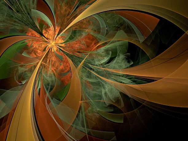 istock Symmetrical orange fractal flower, digital artwork 486730941