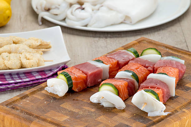 istock Skewers of fish, squid and salmon 486731515