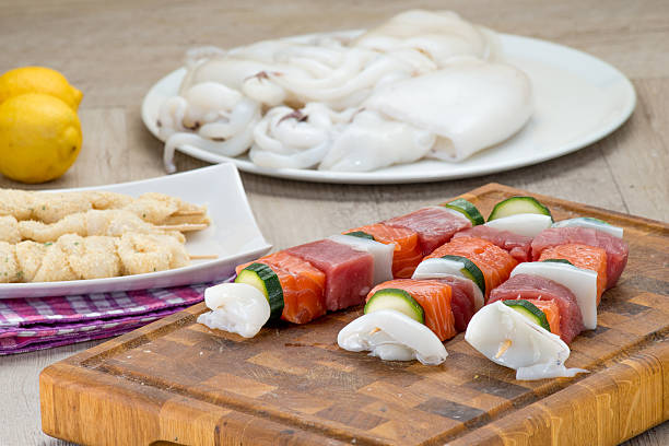 istock Skewers of fish, squid and salmon 486731517