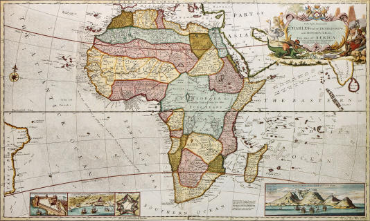 Africa old map. Created by Frederick Herman Moll, published in London, 1710
