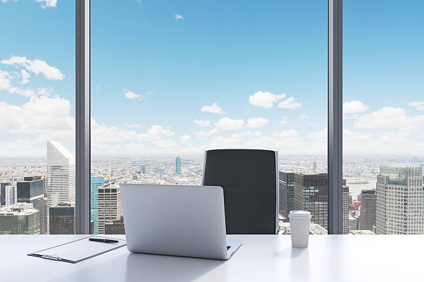 workplace in a panoramic office with New York City view