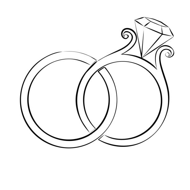 Wedding Rings Skech Wedding Rings Symbol Vector Skech. Black and White african bride and groom stock illustrations