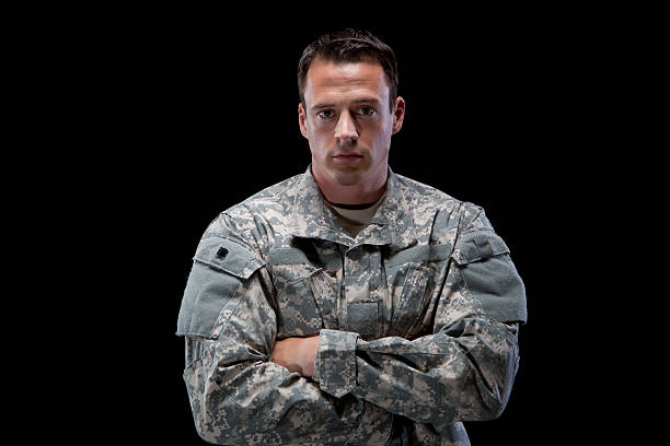 istock Male Soldier with arms crossed. 486738544