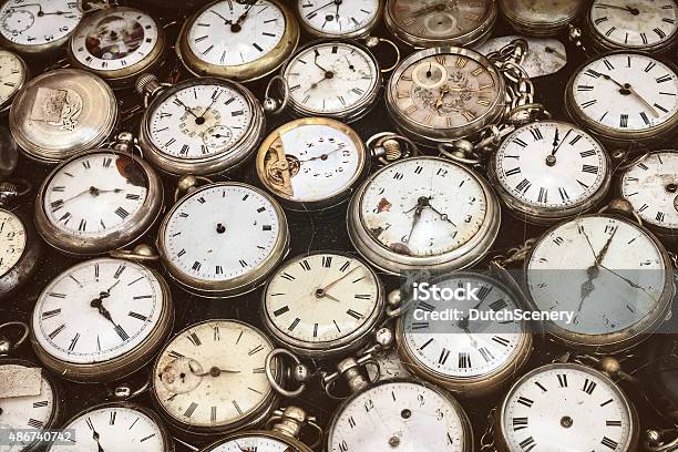 Retro Styled Image Of Old Pocket Watches Stock Photo - Download Image Now - Clock, Old, Watch - Timepiece