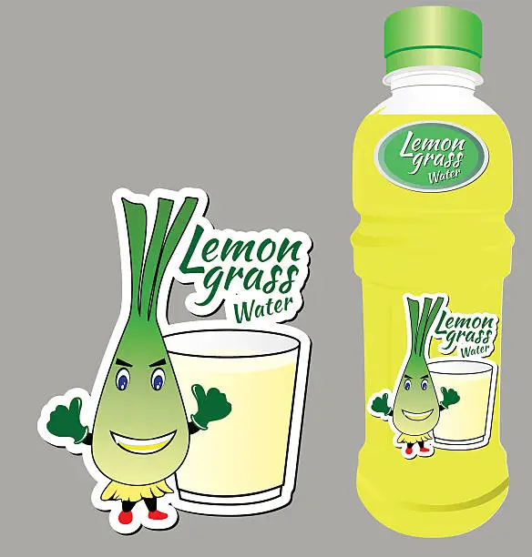 Vector illustration of vegetable lemon grass water drink sign cartoon