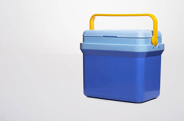 istock beautiful  blue cooler with a. yelllow handle on . white background 486744498