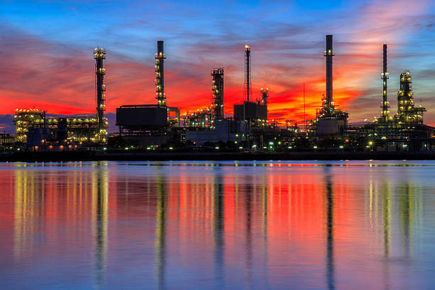 istock Oil refinery along the river at Dusk 486744596