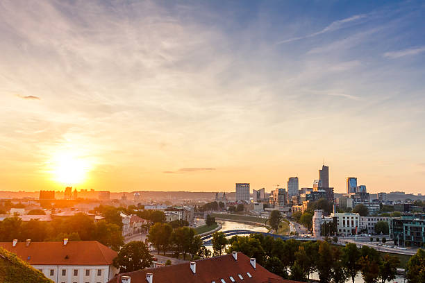 istock sunset over the modern city of Vilnius 486745124