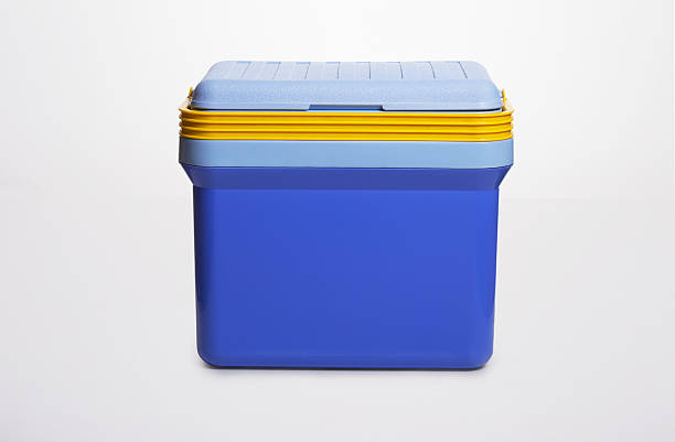 istock beautiful  blue cooler with a. yelllow handle on . white background 486745178