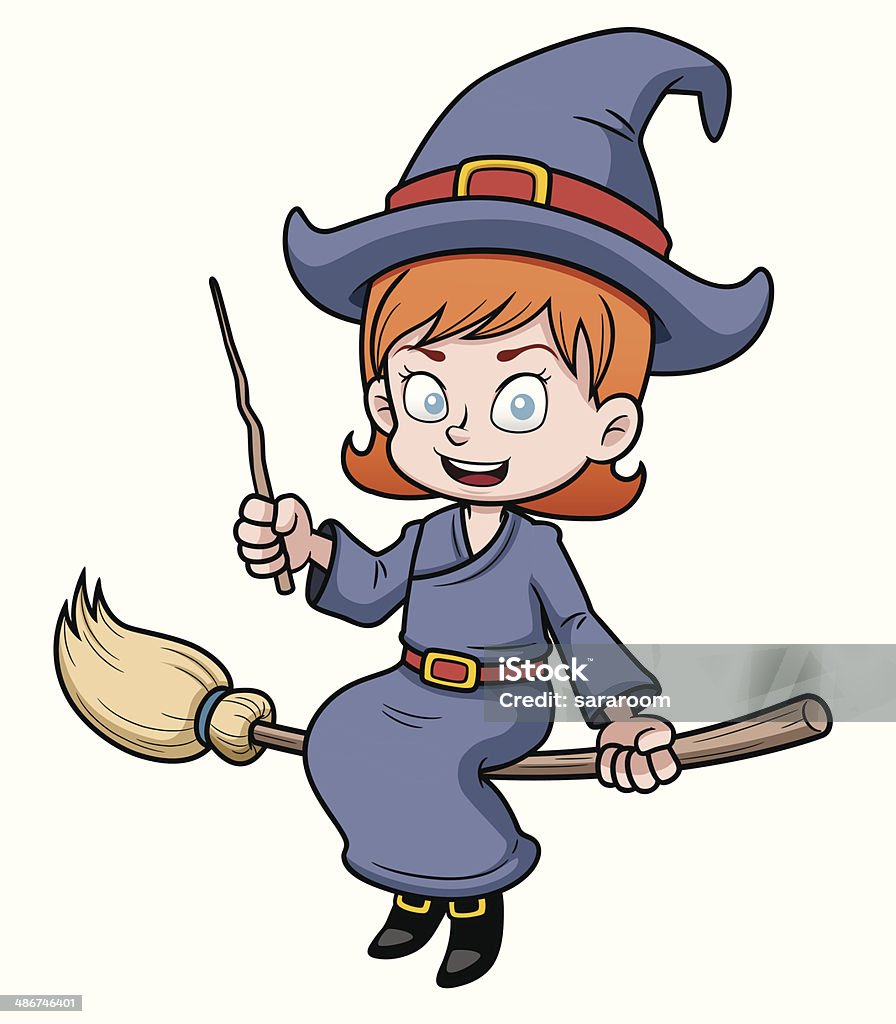 Cartoon witch Vector illustration of cartoon witch flying on a broomstick Activity stock vector
