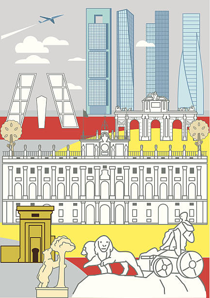 ilustraciones, imágenes clip art, dibujos animados e iconos de stock de monumentos de madrid - skyline madrid
